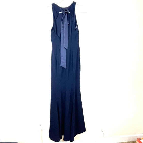 Dessy Collection Vivian Diamond Blue Midnight Bow-Back Trumpet Gown NWT Size 2 R - Picture 3 of 9